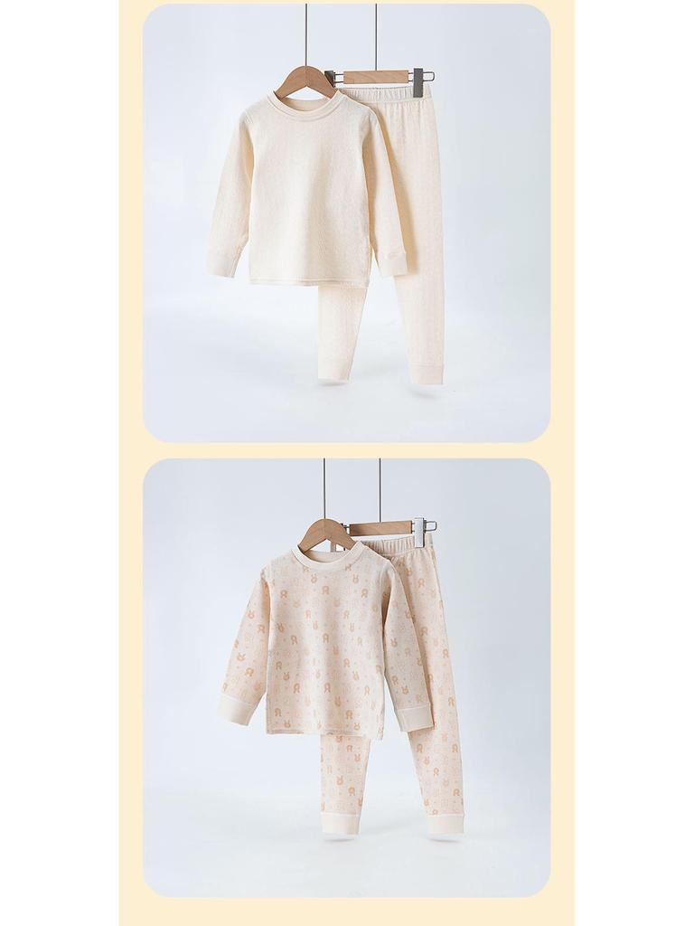 Barevná bavlněná dětská spodní prádlo a pyžamový set - Kulatý výstřih, Hřejivé podzimní a zimní oblečení pro dívky a chlapce