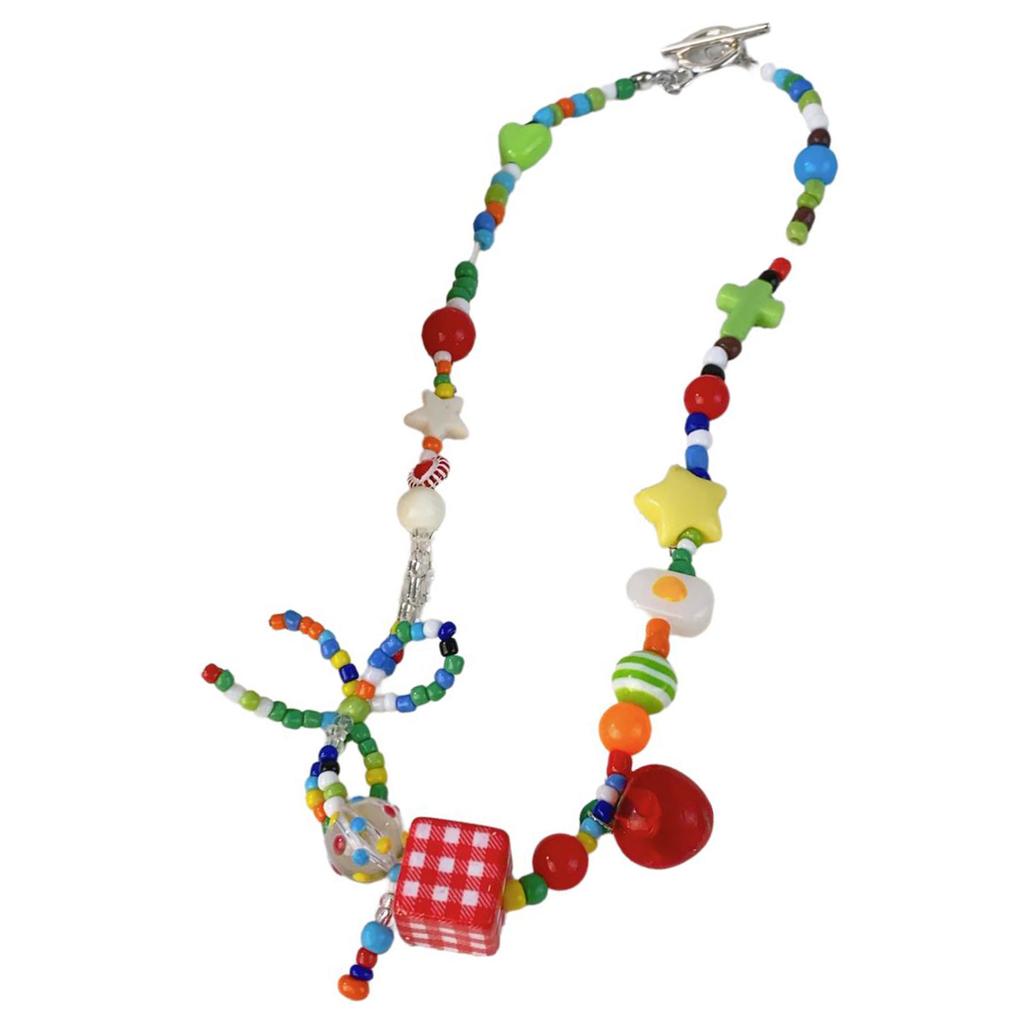 Colorful Beaded Necklace/Bracelet Bowknot Choker with Star and Apples Charm Fashion Accessories for Women and Girls