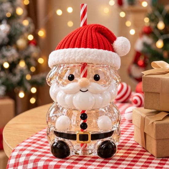 Glass Cup for Party Christmas Santa Straw Cup, High Borosilicate Tumbler, Durable Coffee Mug Home Reusable Drinking Cold Beverages And Festive