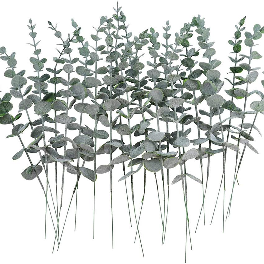 

8 шт. Искусственные стебли эвкалипта с зеленью и инеем для вазы, для дома, вечеринки, свадебного украшения, для улицы, для самостоятельного изготовления цветочной стены, венка зелёный