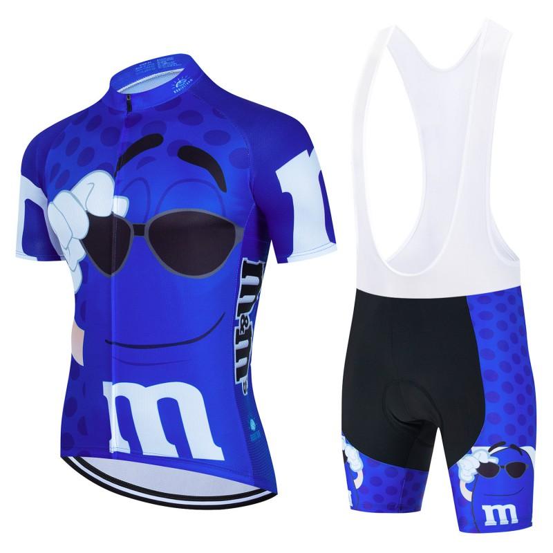 Mens Womens Cycling Bib Shorts Set With Cartoon MMs Design Breathable Moisture-Wicking Bike Outfit