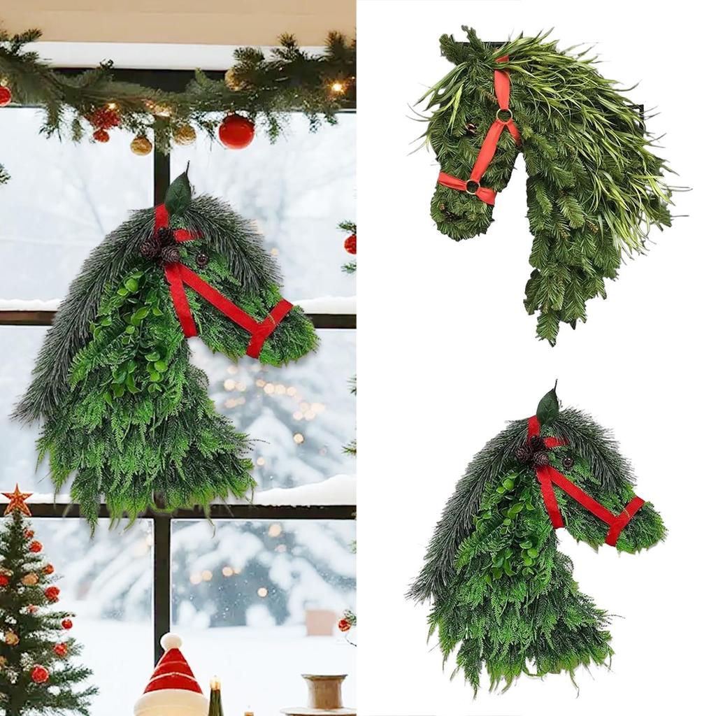 Pferdekopf Weihnachts-Kranz Pferdekopf Torring Ländliches Bauernhaus Reitsport-Thema Türdekoration 40cmx30cm