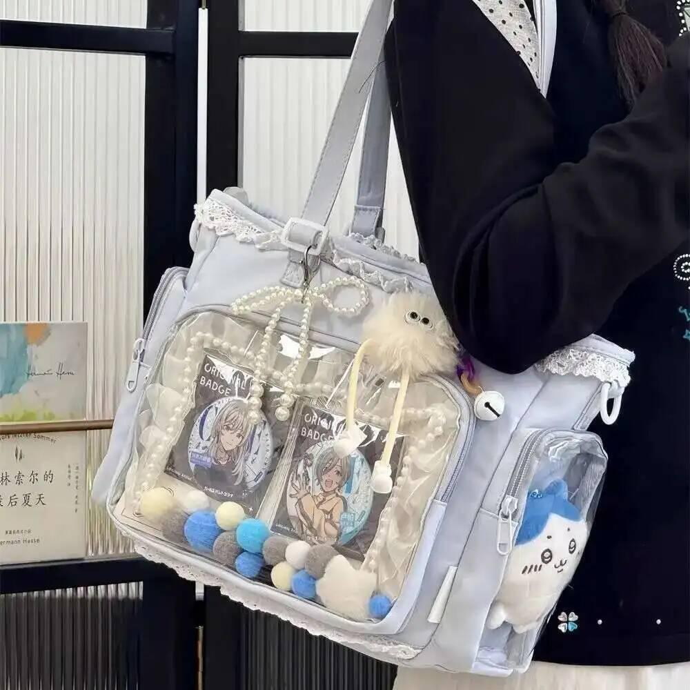 New Fashion Sweet Ita Bag Lolita Girl Transparent Shoulder Bag Women Large Capacity Ribbon Bow Tote Bag Cute DIY Display Handbag