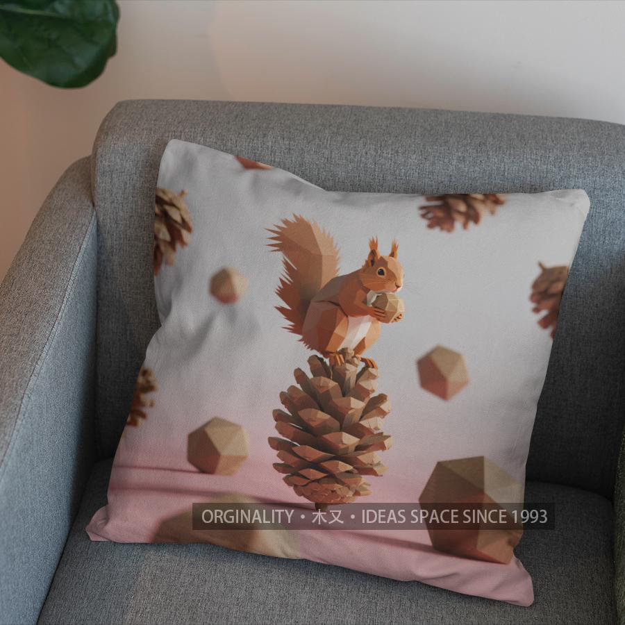 2D Low-Poly Squirrel With Pinecone Throw Pillow Pattern Cushion Cover Suitable For Sofa Bedroom Car Pillow Cover
