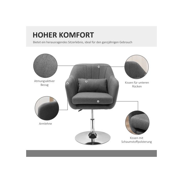 Work Stool - MUVOE - Swivel Chair - Height Adjustable - Polyester and Linen - Dark Gray