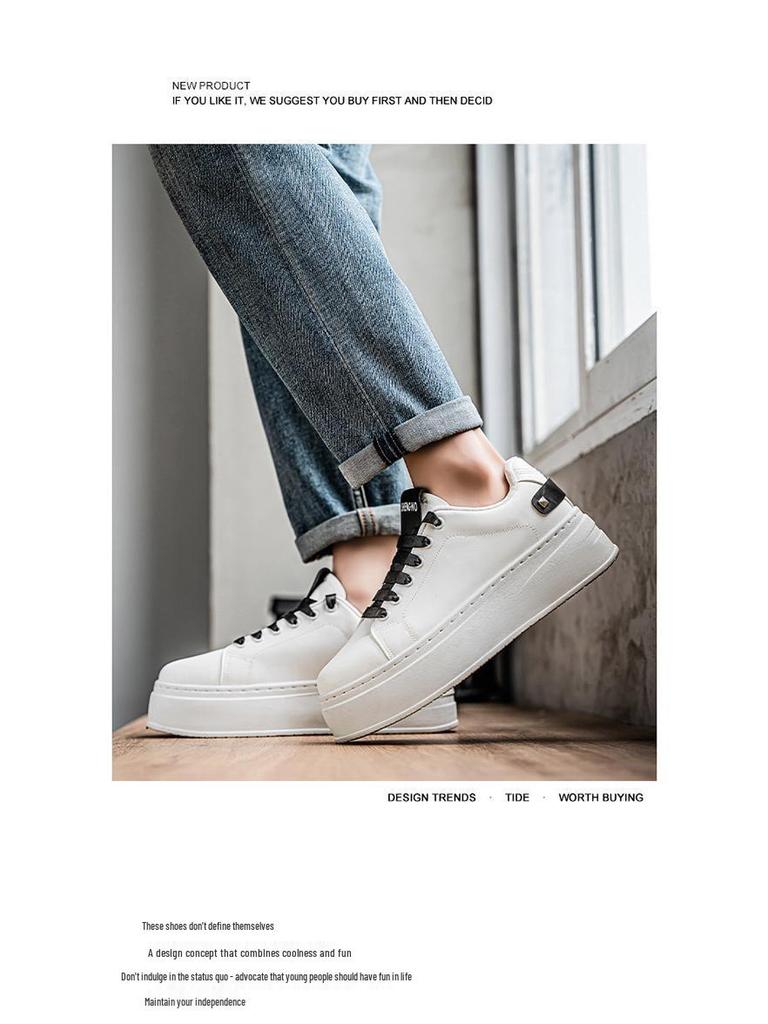 Pánské letní prodyšné bílé tenisky zvyšující výšku - Trendy ležérní skate boty na tlusté podrážce