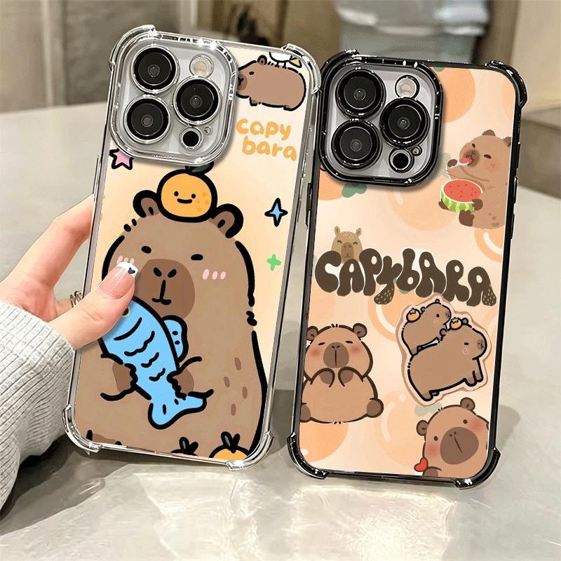 Funny Capybara Cartoon Cute Plating Phone Case For Iphone 16 17 Pro Max Air 16E 14 15 Plus 12 13 Mini Anti-Fall Airabag Cover