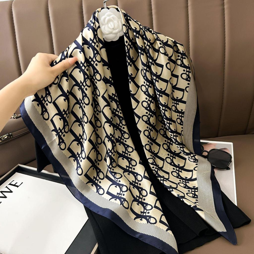 Silk Neckerchief: 90x90 Large Chic Square Scarf for Women - Perfect for Spring, Autumn, Winter Fashion