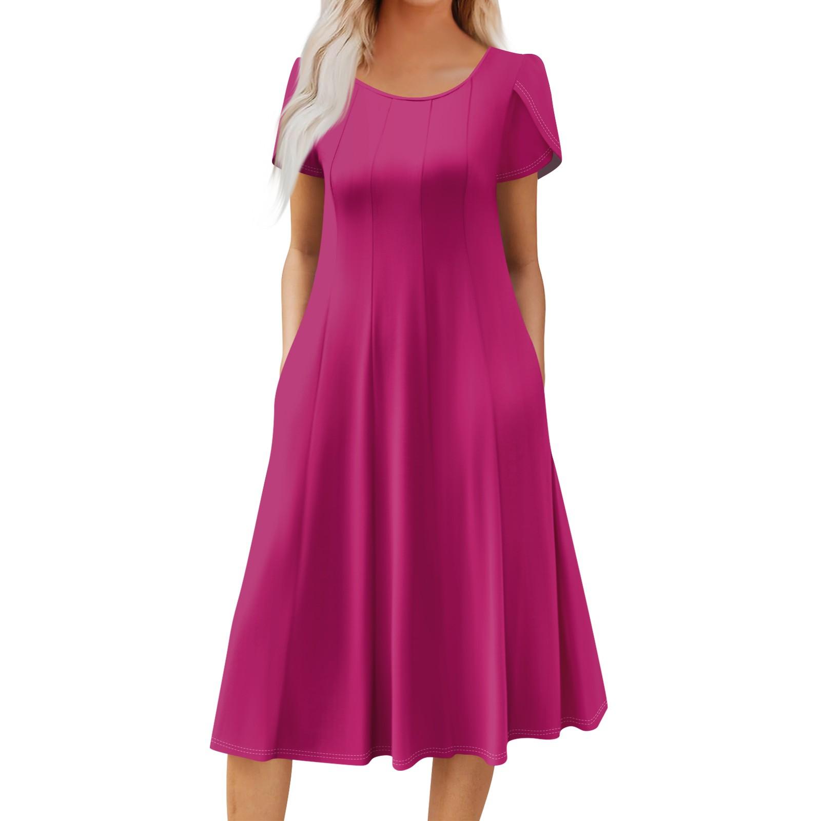 

Женское повседневное модное платье миди с круглым вырезом и коротким рукавом, модное свадебное платье для гостей XXXL