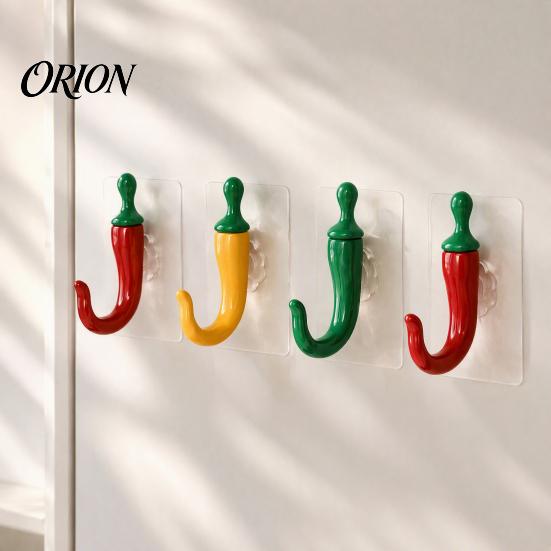 Bathroom Towel Holder 2PCS Chili Adhesive Hooks, Cute Decorative Punch-Free Wall Hangers, Heavy Plastic Hooks for Decor Duty Seamless Storage Kitchen