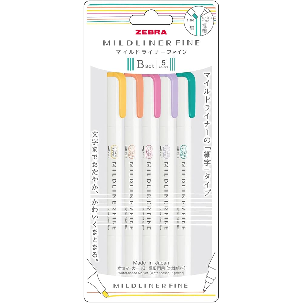 Zebra Water-based Pen Sign Pen Mild Liner Fine 5 Color Set B WYT9-5C-B