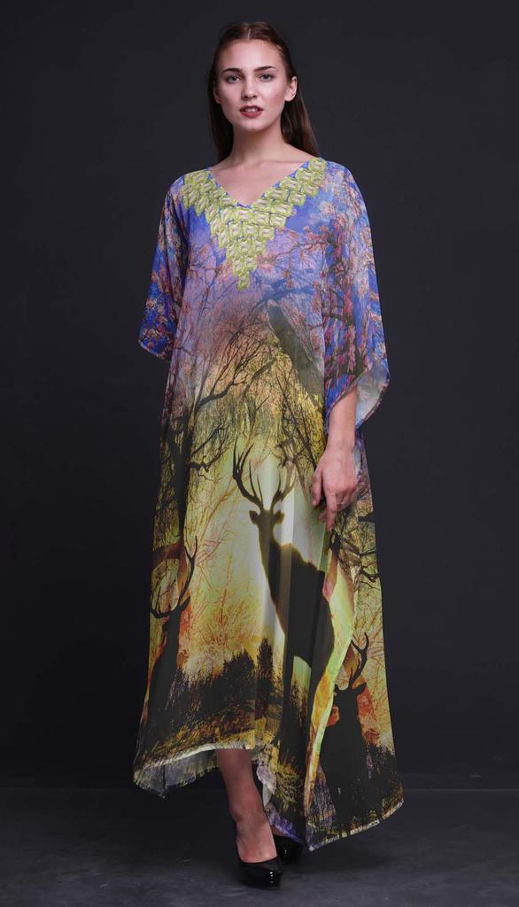 Phagun Deer Animal Ladies Plus Size Kaftan Summer Wear Beach Coverup Kimono