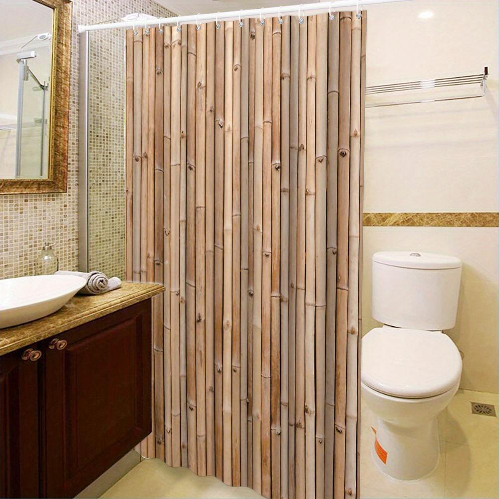 Natural Bamboo Fence Shower Curtain Smooth Texture Rustic Aesthetic Earthy Organic Bathroom Decor With 12 Hooks