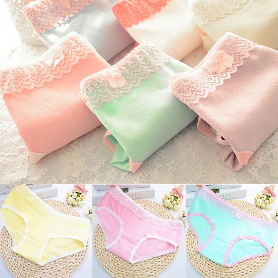 Women's Girls' Bowknot Lace Cotton Panties Briefs Underpants Intimates