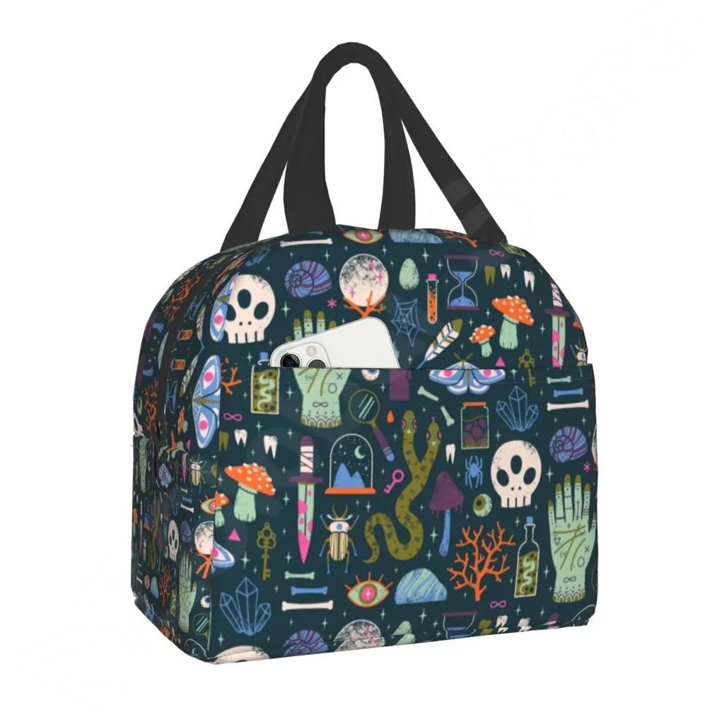 Pattern Insulated Lunch Bag for School Office Halloween Cat Skull Leakproof Cooler Thermal Bento Box Women Children