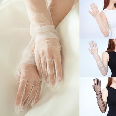 Dámské Transparentní Tenké Krajkové Elegantní Tyl Dlouhé Rukavice Síťovina Gáza Sexy Svatba Večírek Letní Krajka Dámské Maturitní Šaty Rukavice