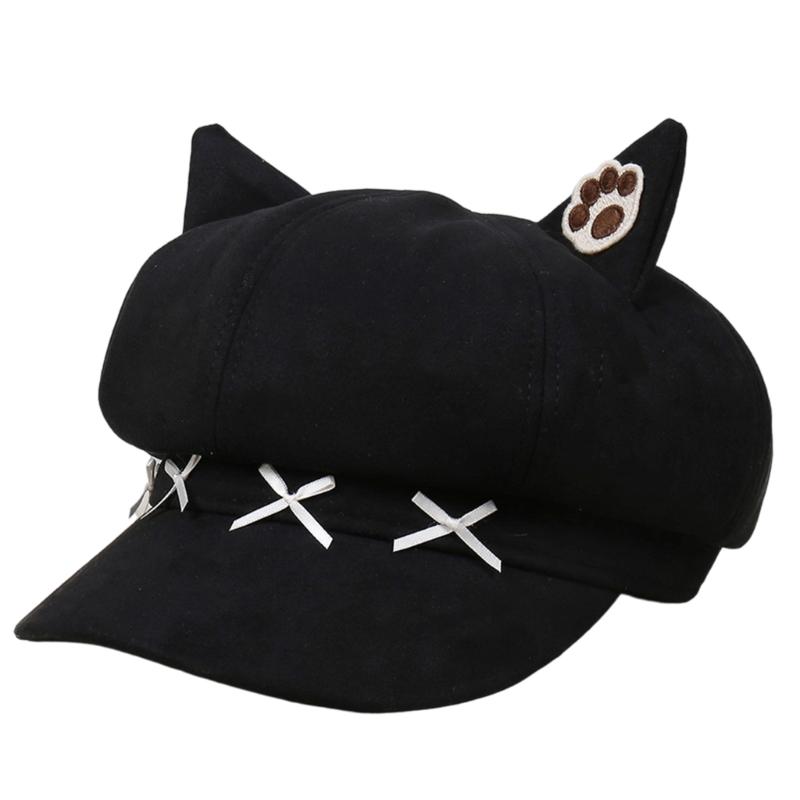 

Lovely Bowknot Cats Ear Toddler Hat Durability Easy Wash Polyester Fabric Comfortable For Boys Girls 0 6 Years чёрный