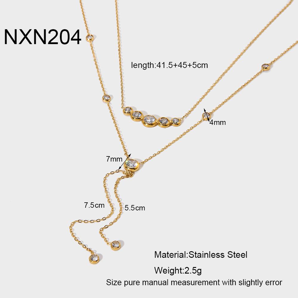 Ins Popular Light Luxury Zircon Long Fringed Necklace Stainless Steel Plated 18K Gold Chain High-end Accessories Women