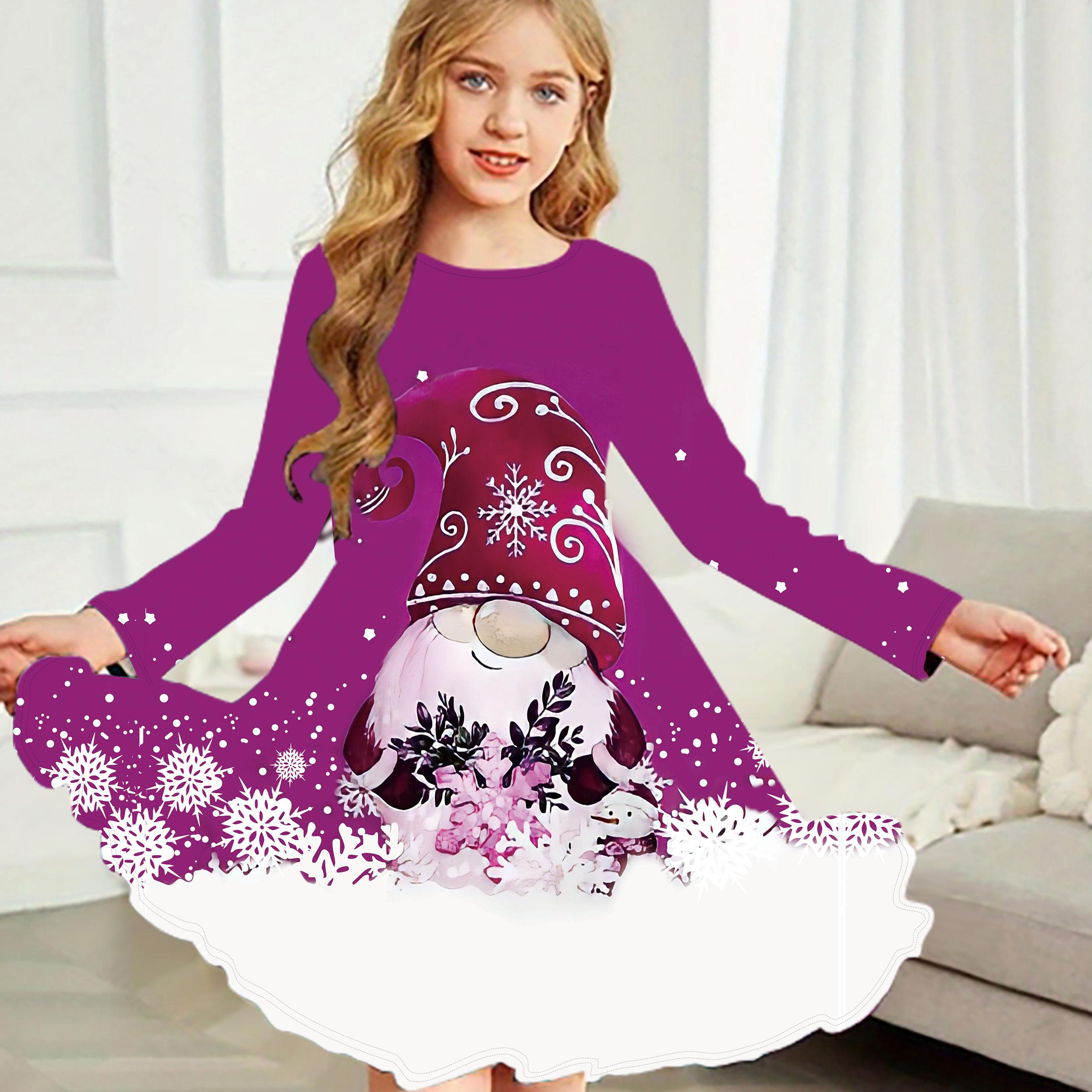 

Повседневное платье для девочек с принтом снеговика и круглым вырезом, с длинными рукавами, детское платье принцессы 180 фиолетовый