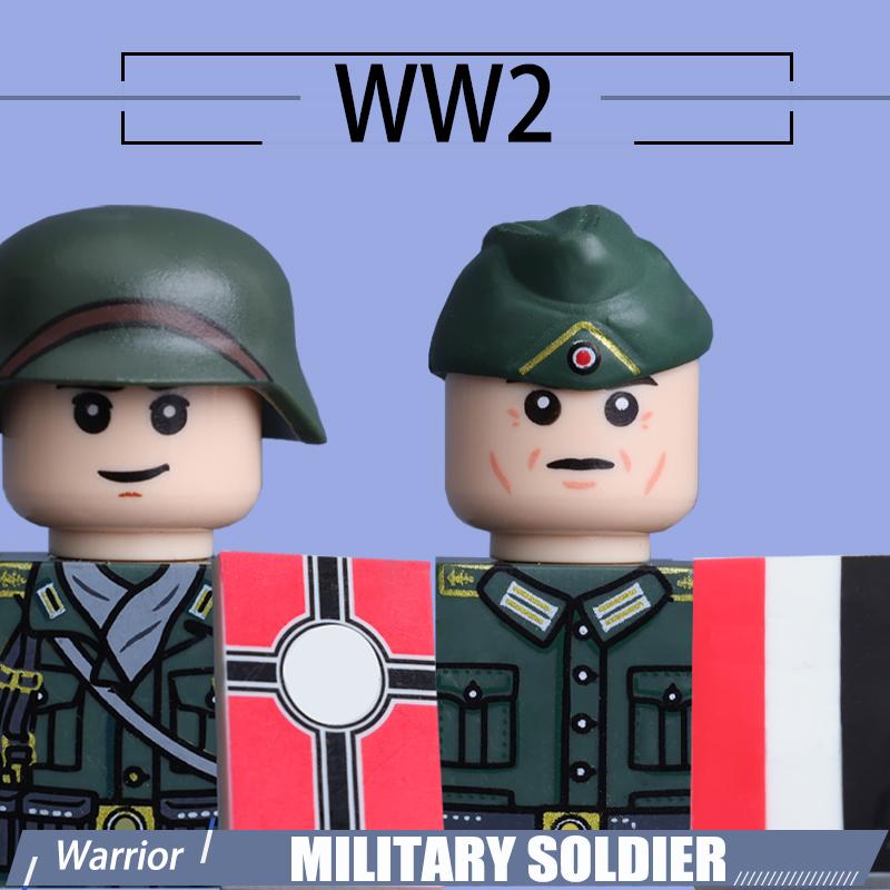 WW2 Naval Shore Troops Soldier Figure Building Blocks Army Officer Warrior Cap Helmet Flag Accessories Military Bricks Toys Boys