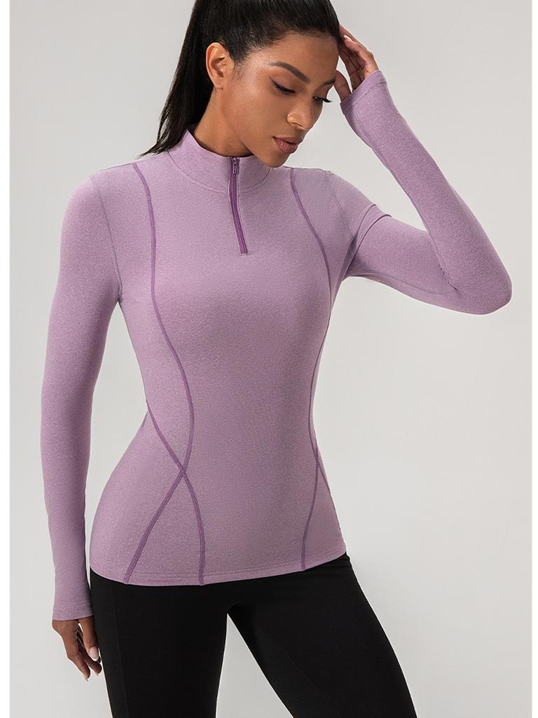 Neue Damen Herbst Winter Fleece Langarm Yoga Workout Laufjacke mit halbem Reißverschluss Hoodie