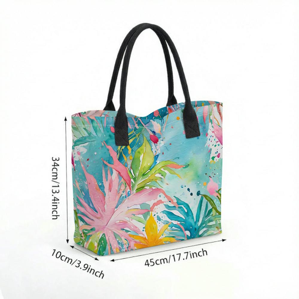 Watercolor Tropical Print Casual Large Capacity Tote Bag