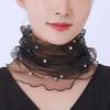 Korean Women'S Mesh Elastic False Collars Neck Protective Sleeves Headwear Bib Summer Lace Pearl Thin Sunscreen Scarf P55