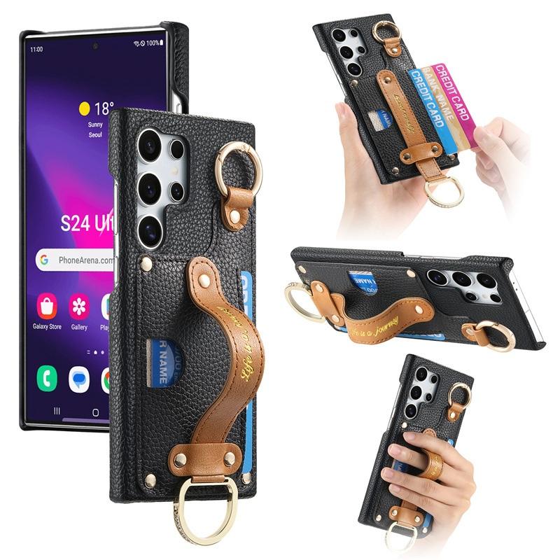 Luxury Wrist Strap Wallet Leather Case for Samsung Galaxy S25 S24 S23 S22 S21 S20 Ultra Plus S23 FE S25 + Card Holder Back Cover