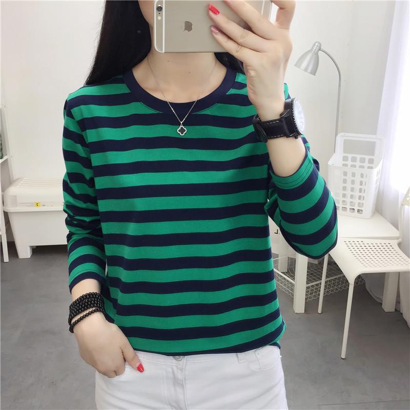 Women's Plus Size Striped Long Sleeve Cotton T-Shirt - Autumn Collection for Middle-Aged Moms