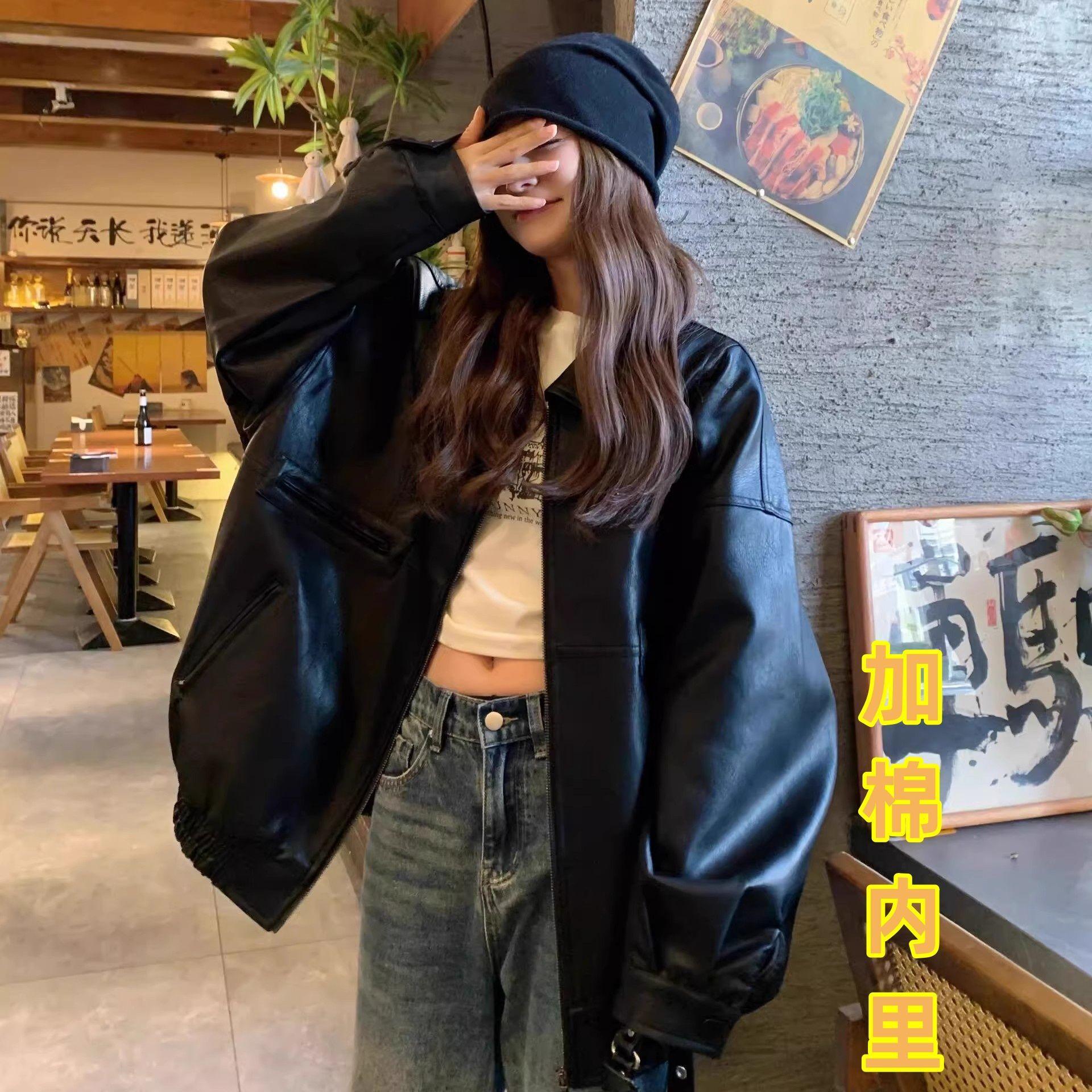 

Зимняя утолщенная куртка из искусственной кожи женская Американская ретро байкерская куртка на флисовой подкладке теплая куртка из ПУ маленького размера L