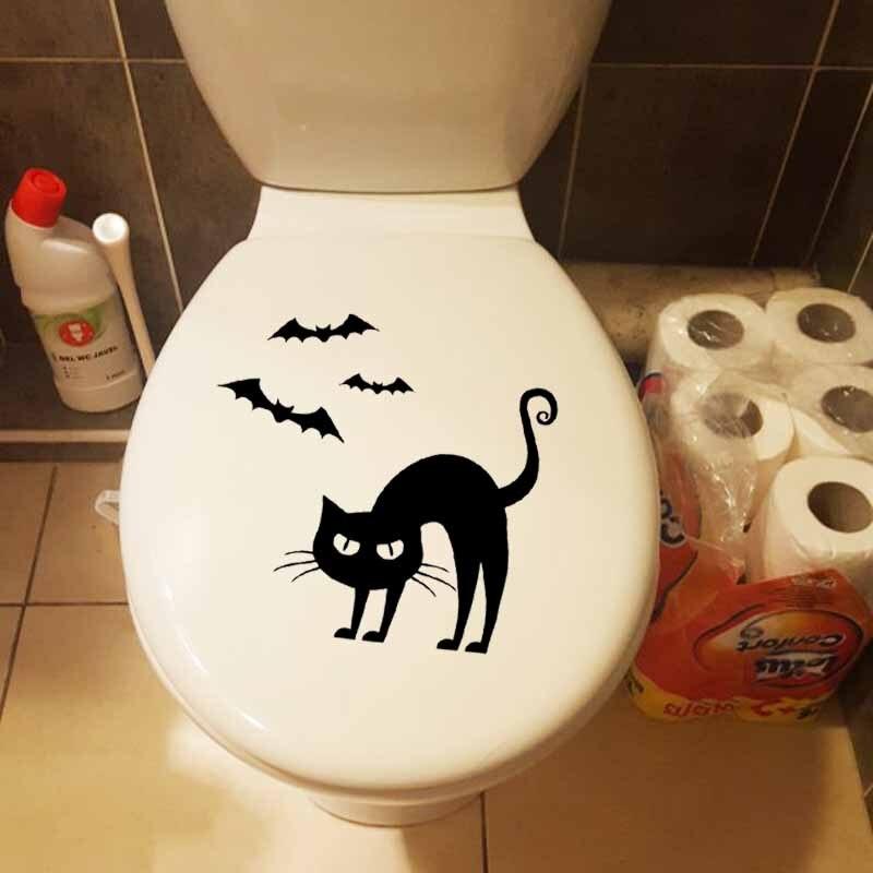 Satın alın 23.9X22.7CM Wall Decal Cartoon Pet Gothic Cat Bats Toilet ...