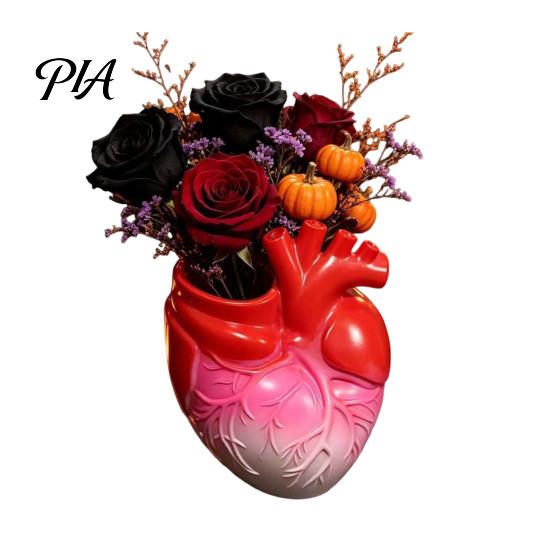 Devil Palm Flower Pot Hand Holding Human Heart Organ Vase, Gothic Anatomical Shaped Skull Base Ornament Spooky Halloween Desktop for Living