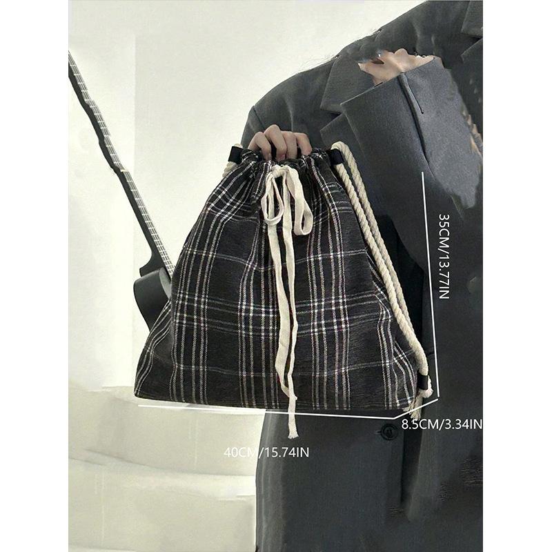 Japanese lazy wind canvas bag women's autumn and winter new simple niche drawstring backpack student class schoolbag