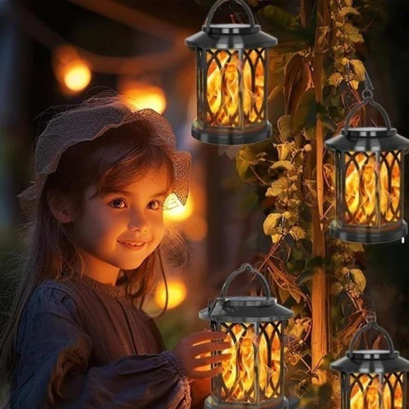 Solar Flame Lanterns Outdoor Waterproof Upgraded Flickering Flame Solar Lantern Lights Decorative Hanging Lamp for Yard Garden