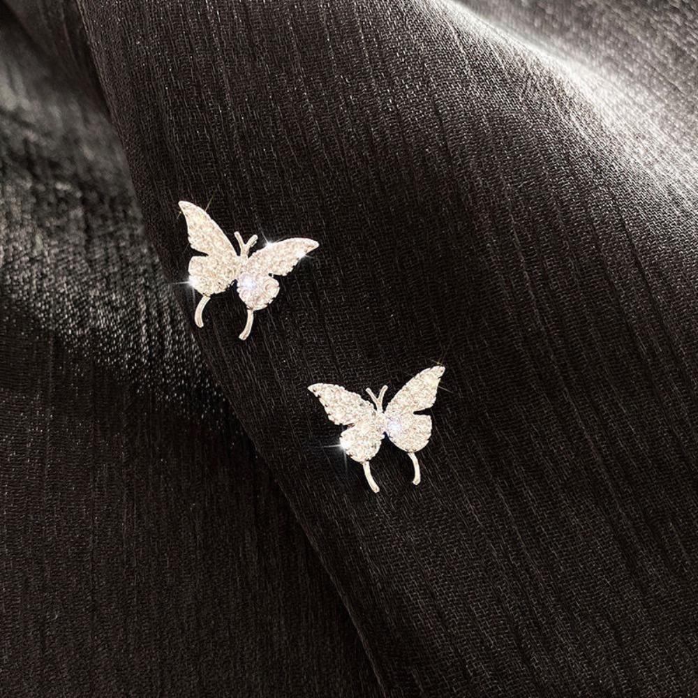 Koreanisches Temperament Glänzend Eingelegt Zirkon Schmetterling Piercing Stecker Ohrringe Ohne Ohrlöcher Ohrklemme für Damen Süßer Romantischer Schmuck
