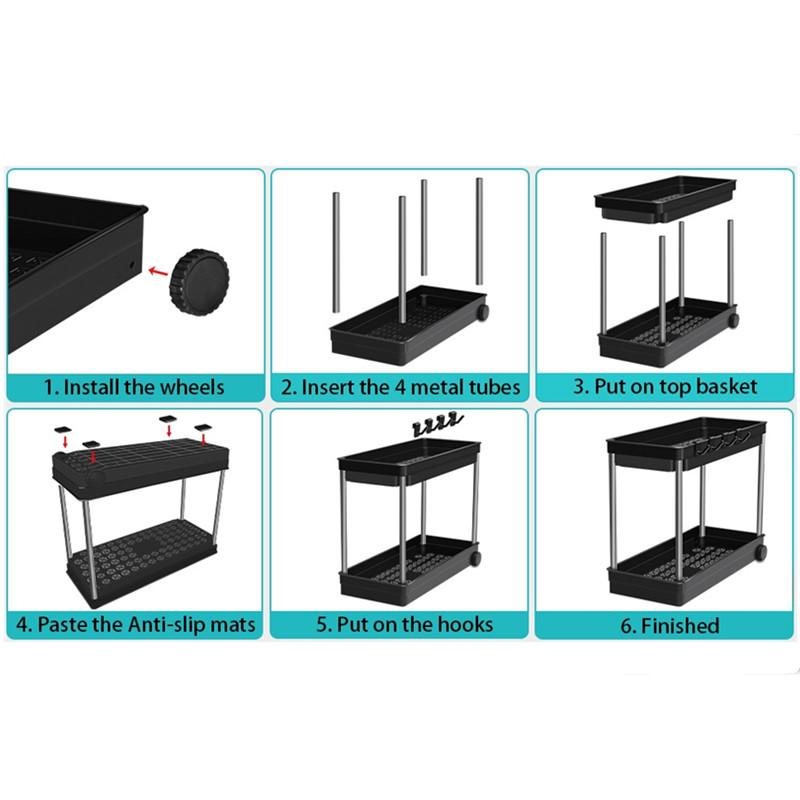 Joeji's Organizer sottolavello cucina per lavandino Cestello sottolavello da bagno multiuso sotto lavello Porta spugne da cucina in ferro con istruzioni Organizer per lavabo in argento cromato