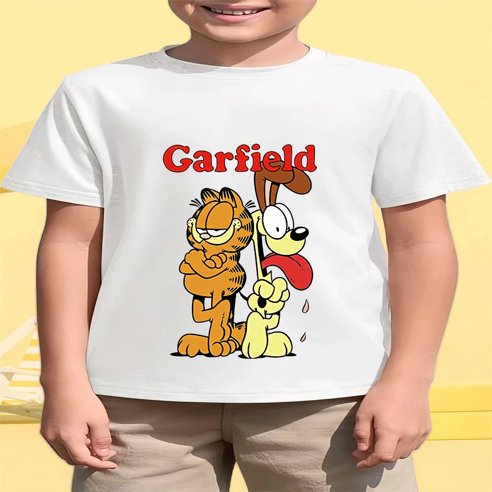 2026 Hot Sale Boys Girls 2-14Y The Garfield Show Cotton TShirt Summer Cartoon Print