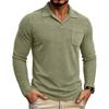 Men's Vintage Washed Long Sleeve Polo Shirt Retro Pocket Collar Casual Top for Everyday Wear