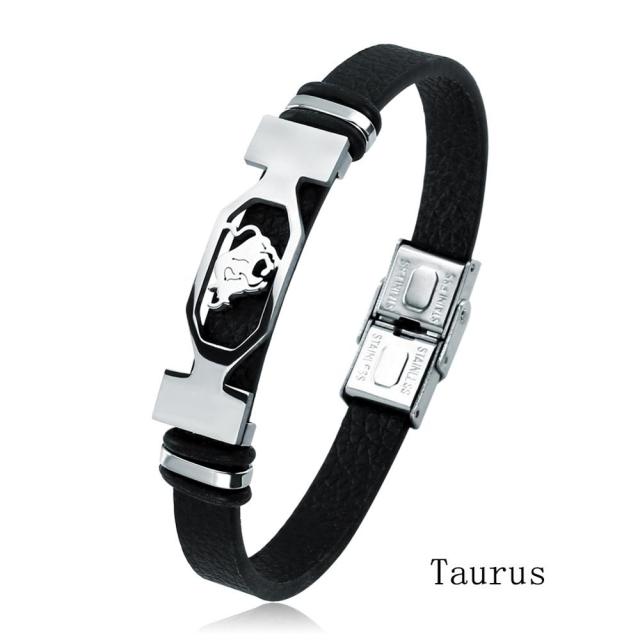 

12 Constellation Cuff Wrist Bracelet Mens Womens Constellation Black Leather Wrapped Wrist Bracelet JewelryFashion Cuff