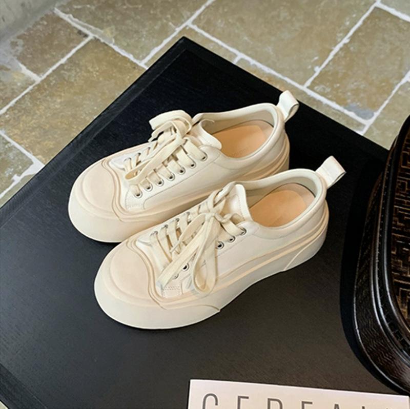 Horse Leather Version~ Versatile Round Head Casual Sports Board Shoes Lace-up Heightening Platform College Little White Shoes Women's 2025 New Models