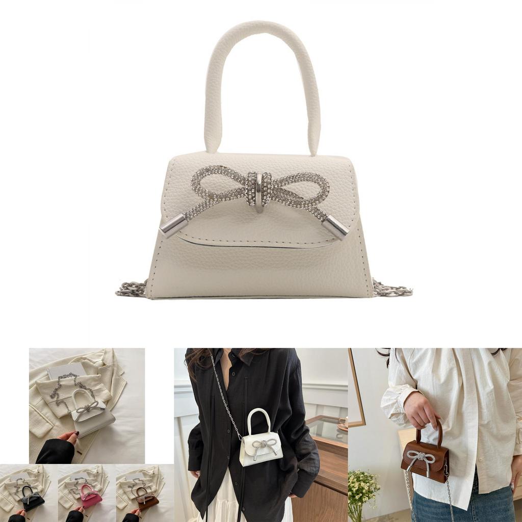 Stylish Mini Square Handbag For Women In Black And Rose Pink With Chain Shoulder Strap