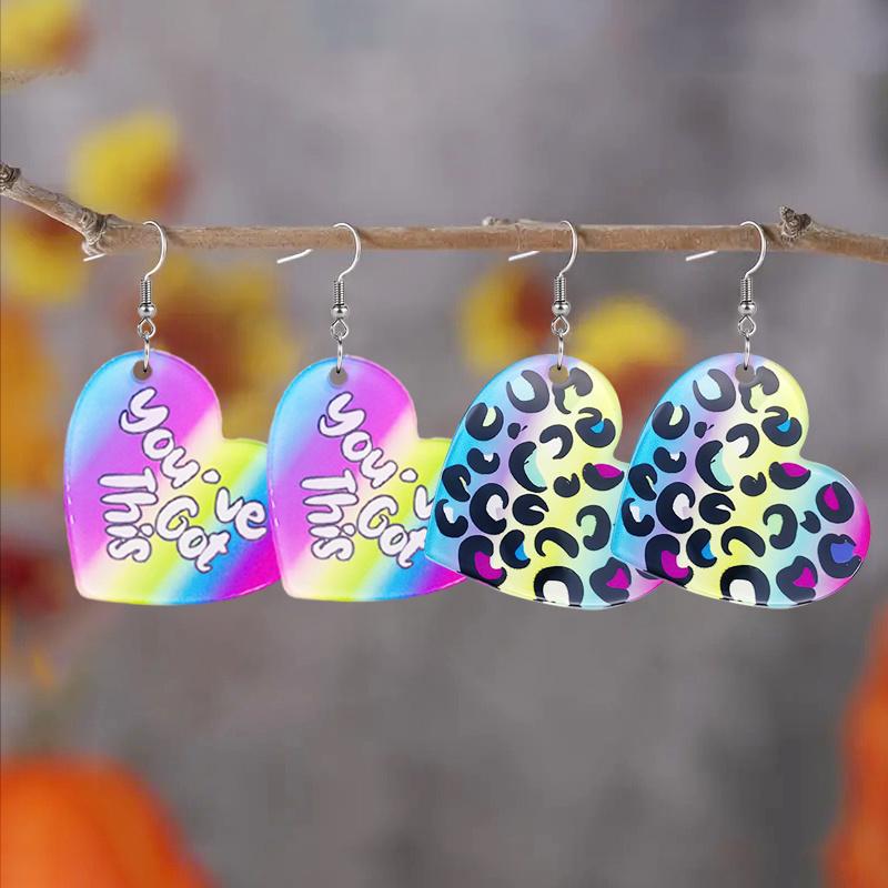 Y2K Love Heart Pattern Acrylic Drop Earrings for Women Girls Colorful Peach Heart LGBT Stud Earrings Lover Jewelry Christams Valentine's Day Gifts