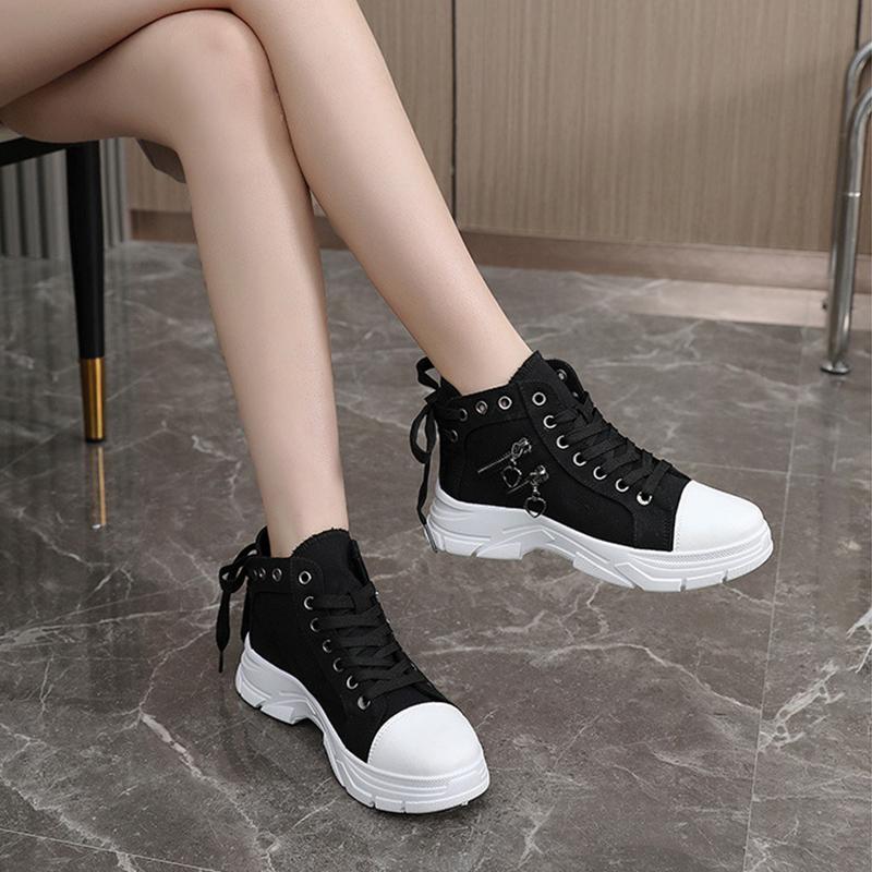 Canvas High Top Women's Shoes for Spring and Summer, Breathable Thick Sole, Height Increasing Casual Shoes, Martin Boots, Sports Shoes