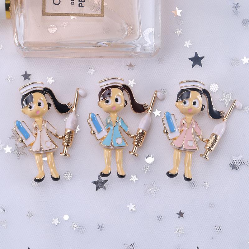 Fashion Cartoon Personalized Female Nurse Brooch, Versatile Alloy Dripping Oil Women'S Clothing Accessories