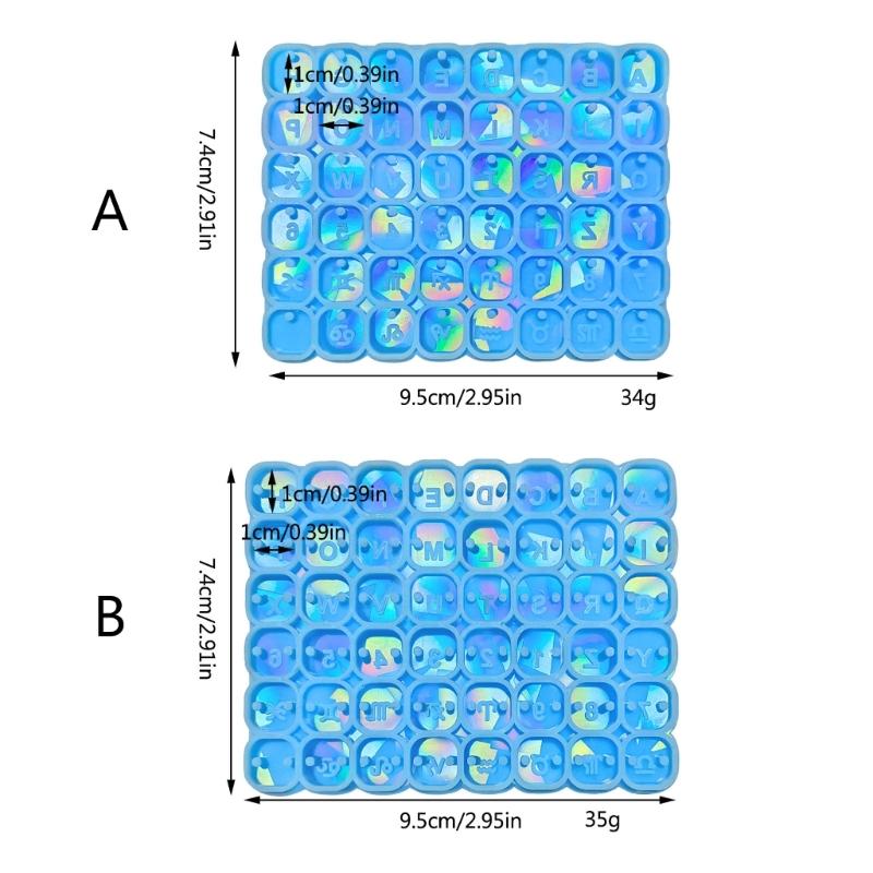Einloch-Mini-Buchstabenform zum Basteln, holografische Buchstaben- und Zahlenform, quadratische Perlen-Silikonform zum Selbermachen, Basteln, Schmuckherstellung