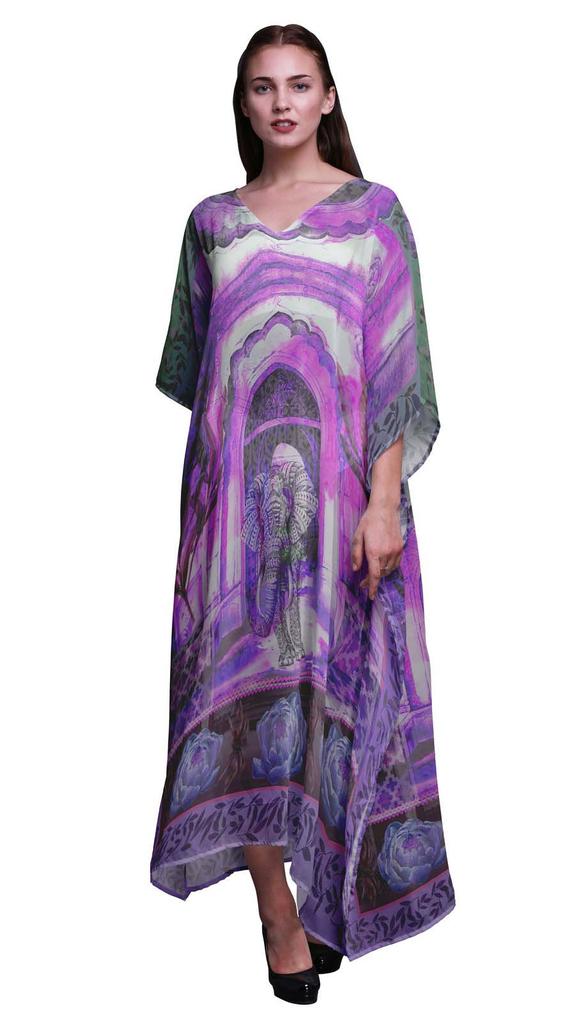 Phagun Elephant Mughal Ladies Kaftan Holiday Loungewear Maxi Dress Beach