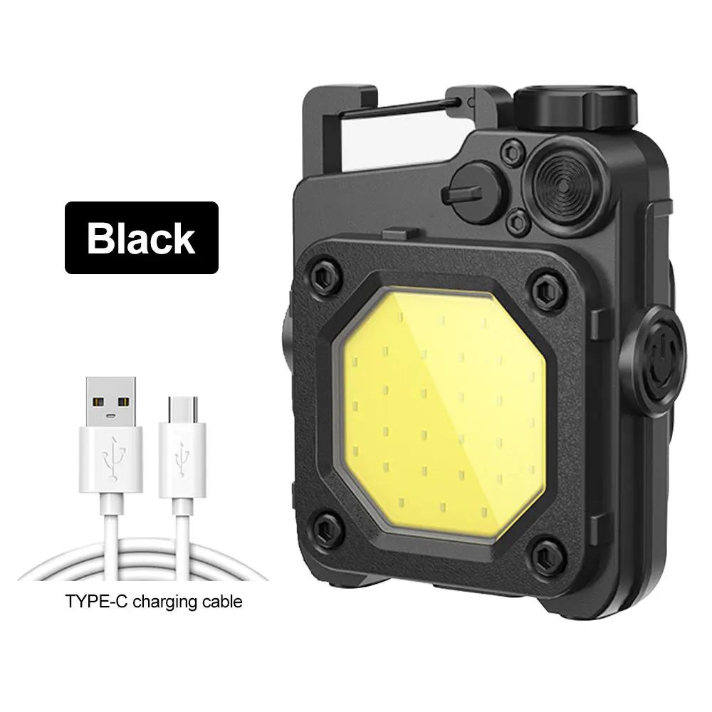 Mini COB Keychain Work Light with Side Lamp USB Rechargeable Flashlight Outdoor Portable Camping Climbing Small Light