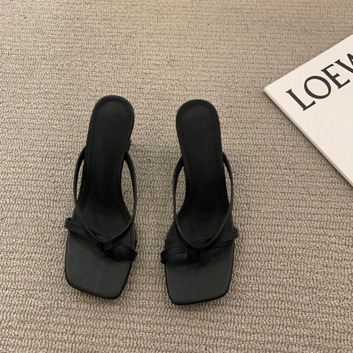 

French high-heeled niche cool slippers fairy shoes 2025 new summer wear toe fashion stiletto sandals 34