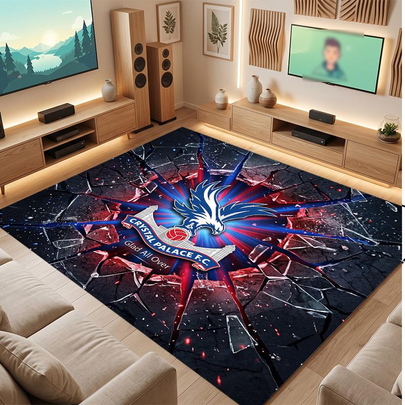 Crystal Palace Football Print Crystal Velvet Rug, Comfortable Water Absorbent Non Slip Indoor Floor Carpet