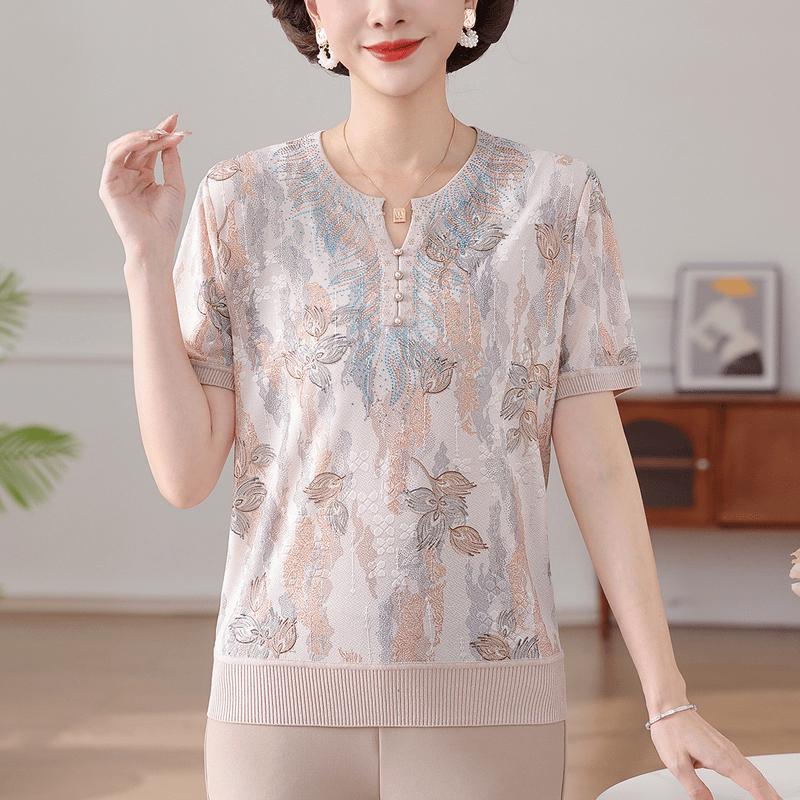 

Elegant V-Neck Embroidered Knit Cardigan for Middle-Aged Women XL